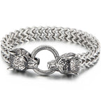 Viking Wolf Head Bracelet for Man With Square Franco Link Chain Stainless Steel Men's Bracelets Masculine Norse