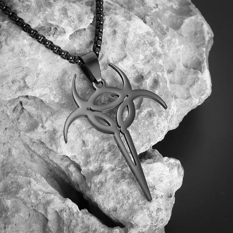 Stainless Steel Gothic Mysterious Ghost Death Band Symbol Pendant Necklace Personalized Punk Jewelry for Men and Women