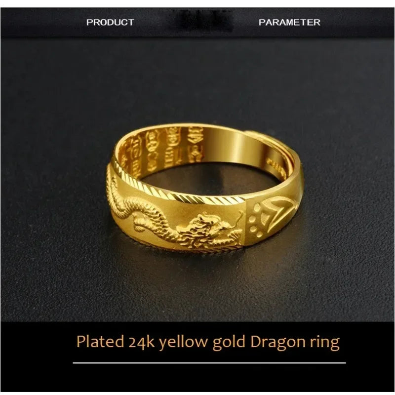 Ring for Man Luxury Engraving Dragon Adjustable Ring Fashion Jewelry Male Two Color Yellow/White Gold Finger Ring Gift