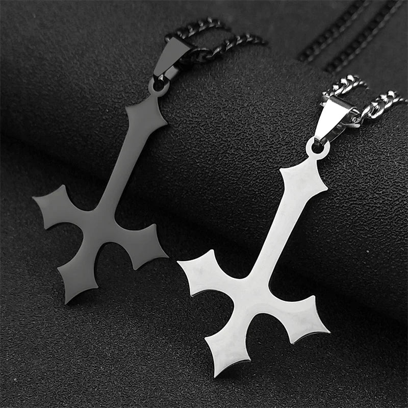 Cross Silver Choker Chain Necklace — Stainless Steel