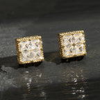 Iced Out Square Stud Earrings for Men — Gold-Tone Piercing Studs