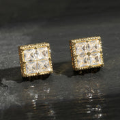 Iced Out Square Stud Earrings for Men — Gold-Tone Piercing Studs
