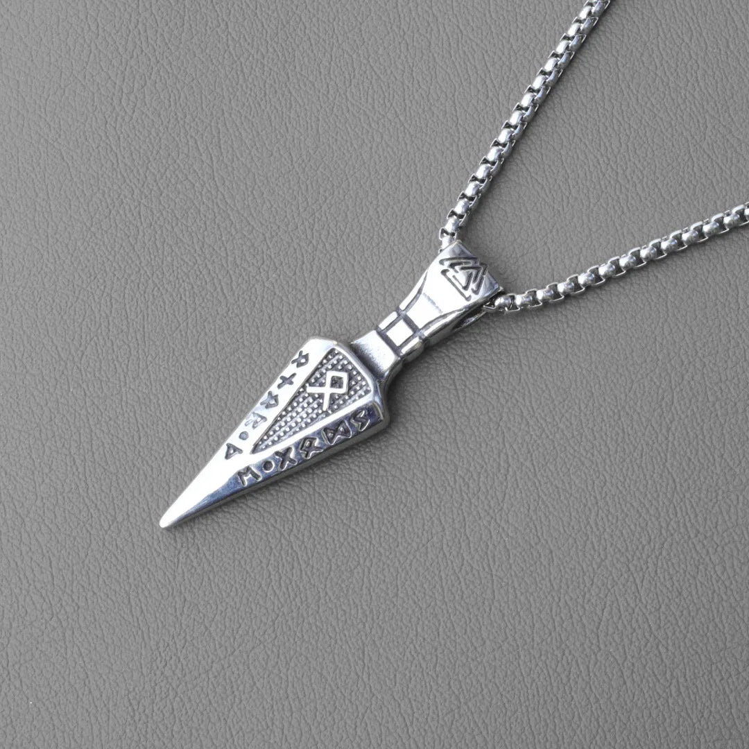 Silver Norse Rune Arrow Pendant Necklace Viking