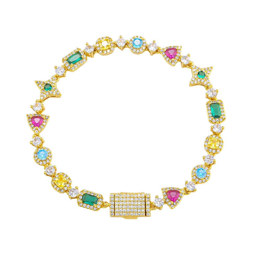 Gold Iced Out Tennis Necklace Colored Gemstone