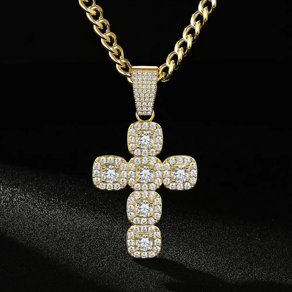 Lnngy 6.0mm Moissanite Necklaces European and American Hip-hop Cross-Shaped Pendant Necklace for Men Jewelry