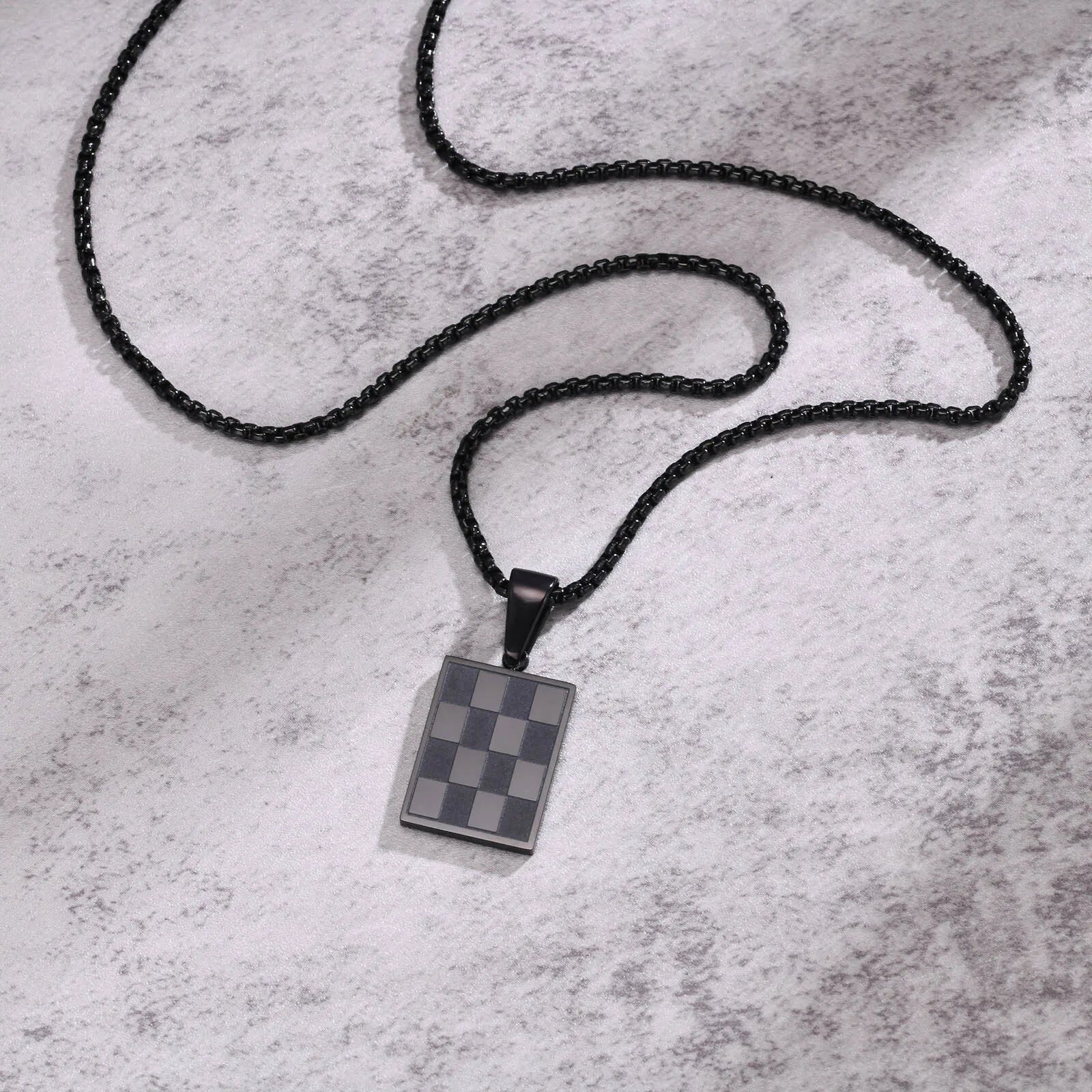 Military Dog Tag Pendant — Black Silver Stainless Steel