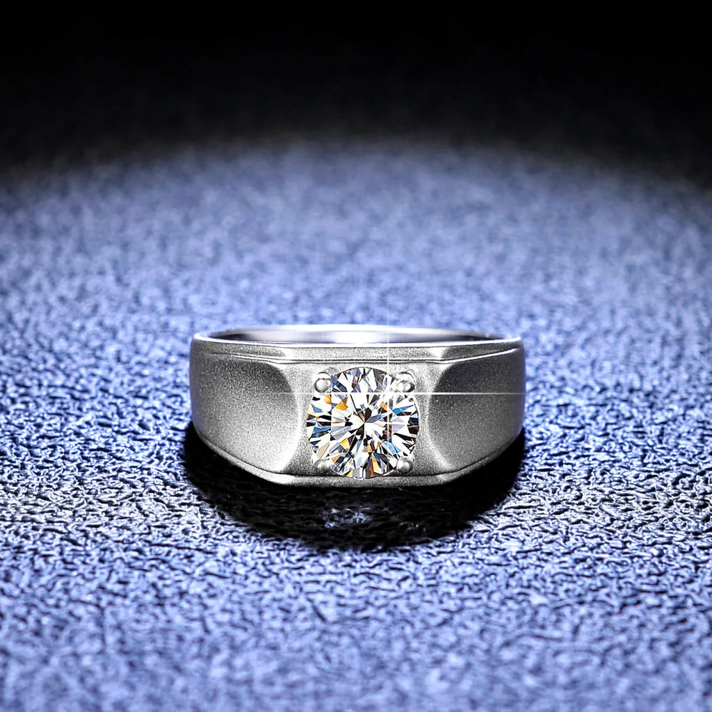 Minimalist Four-Prong Ring Men's 1ct Moissanite PT950 Platinum - 1ct moissanite, 4-prong design, understated luxury
