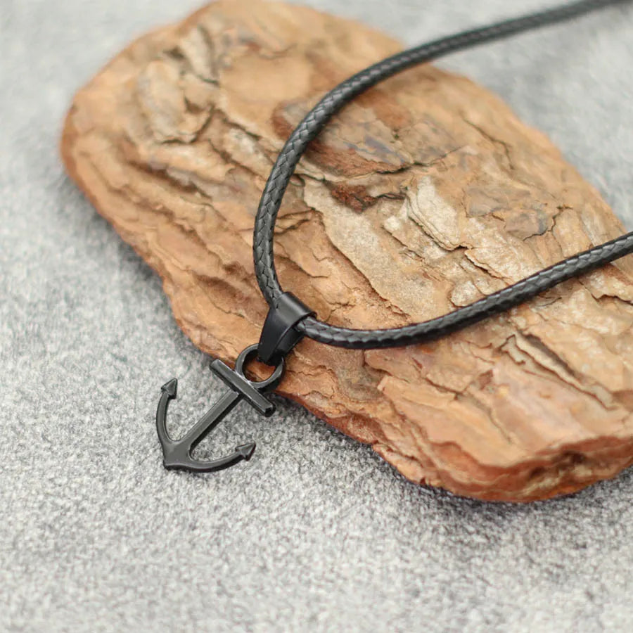 Marine Series Anchor Rudder Pendant Necklace Men Durable Wax Thread 24Inches Long Neck Jewelry Outdoor Surfing Beach