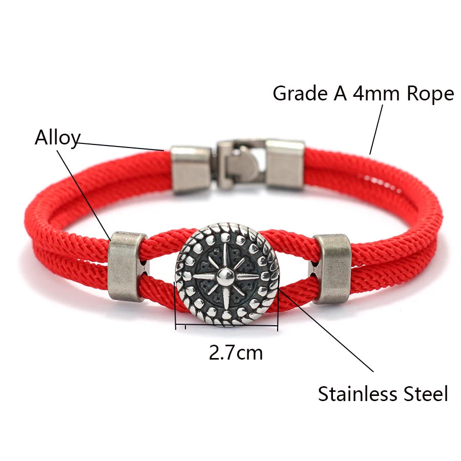 Retro Compass Bracelet For Men Grade A 4mm Marine String Nautical Wrap Braslet Outdoor Sports Hiphop Rock Bangle