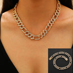 Full Crystal Cross Pendant Cuban Chain Necklace — Two-Tone