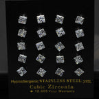 LUXUKISSKIDS Brilliant Square Stud Earrings 10pairs/Lot Novel Clearly Large 3A Cubic Zirconia Stainless Steel Wholesale
