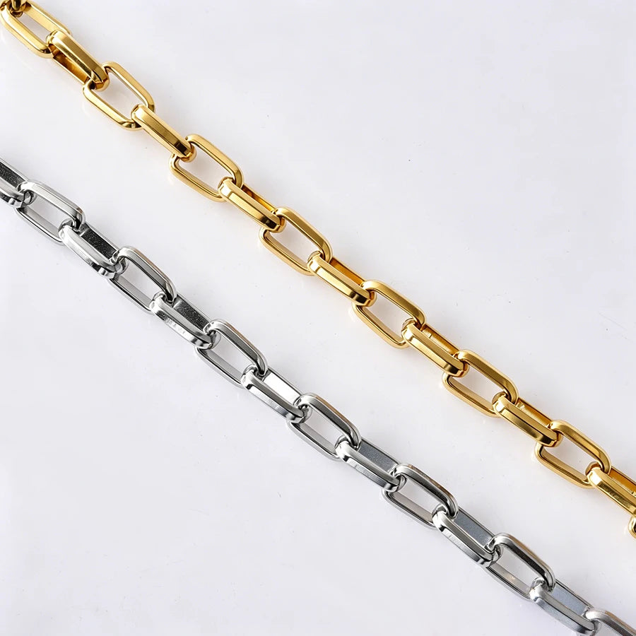 Statement Rectangle Chain Necklace — Stainless Steel