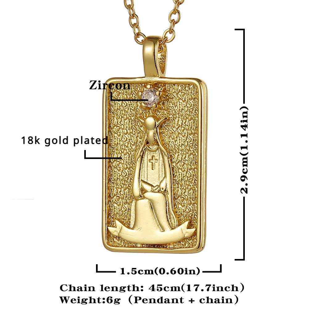 22 Style Classic Tarot Card Pendant Necklace Double Sided Zircon Tarot Necklace Major Arcana Empress Sun Star Sign