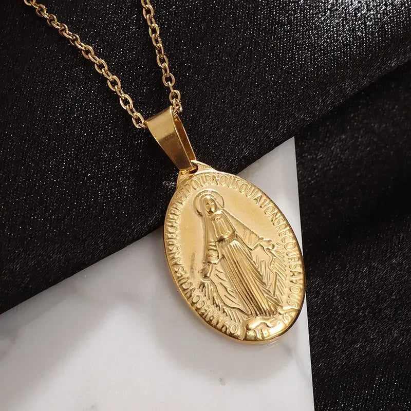 Stainless Steel Christian Virgin Mary Pendant Our Lady of Guadalupe Necklace Women's Religious Lucky Amulet Jewelry Gift