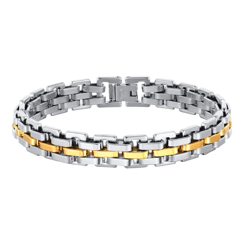 Vnox Stylish Strap Chain Bracelets for Men Boys Gift Jewelry, 10.7MM Wide Stainless Steel Links Wristband, Father's Day Gift Dad