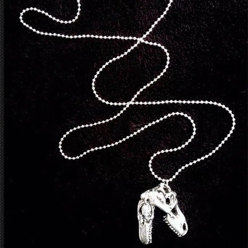 Tyrannosaurus Rex Dinosaur Skull Pendant Long Necklace Goth Teeth