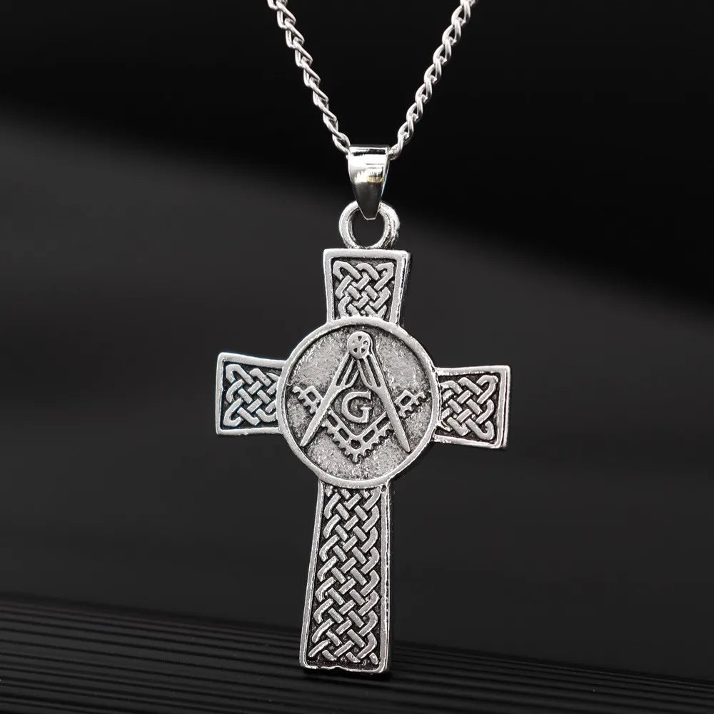 New Celtic Cross & AG Masonic Logo Pendant Necklace for Men Fashion Charm Pendant Religious Party Jewelry Accessories