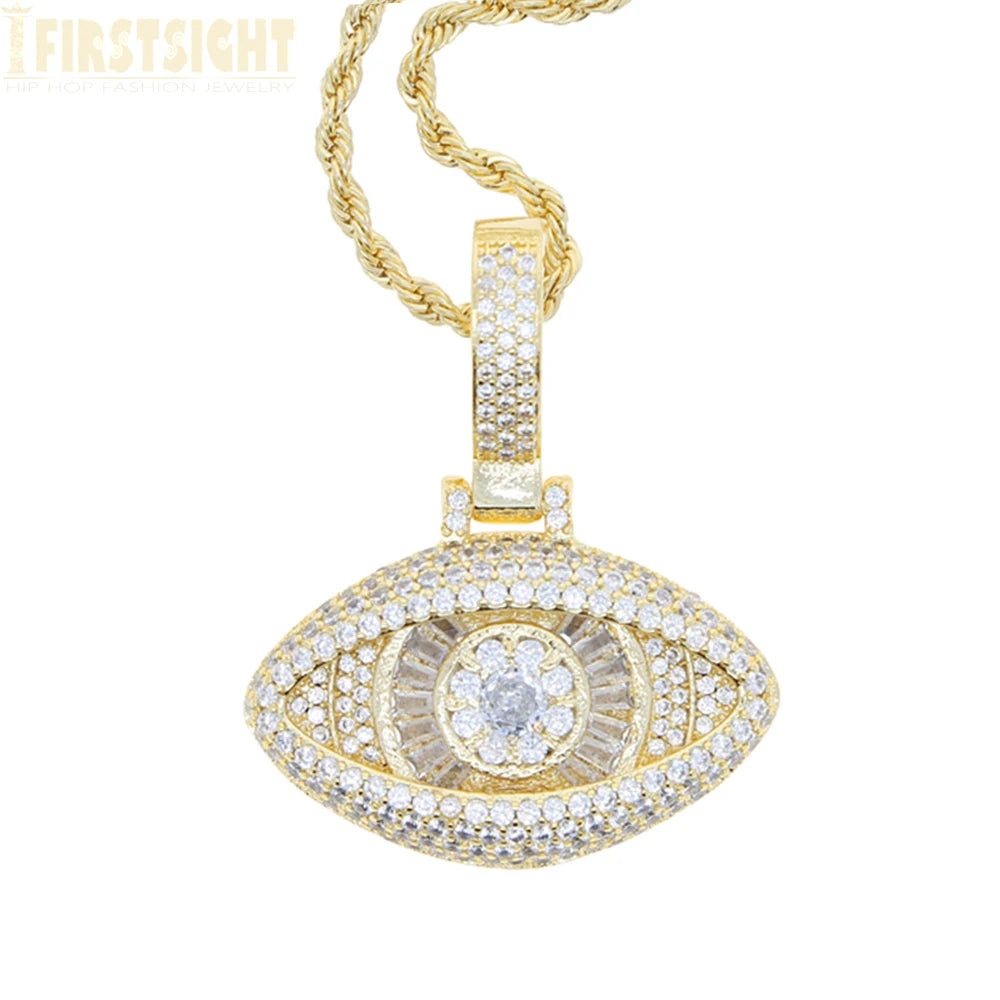 2026 New Iced Out Luxury Eye Cross Necklace Bling Cubic Zirconia Charm Tennis Chain for Men Women Hip Hop Jewelry