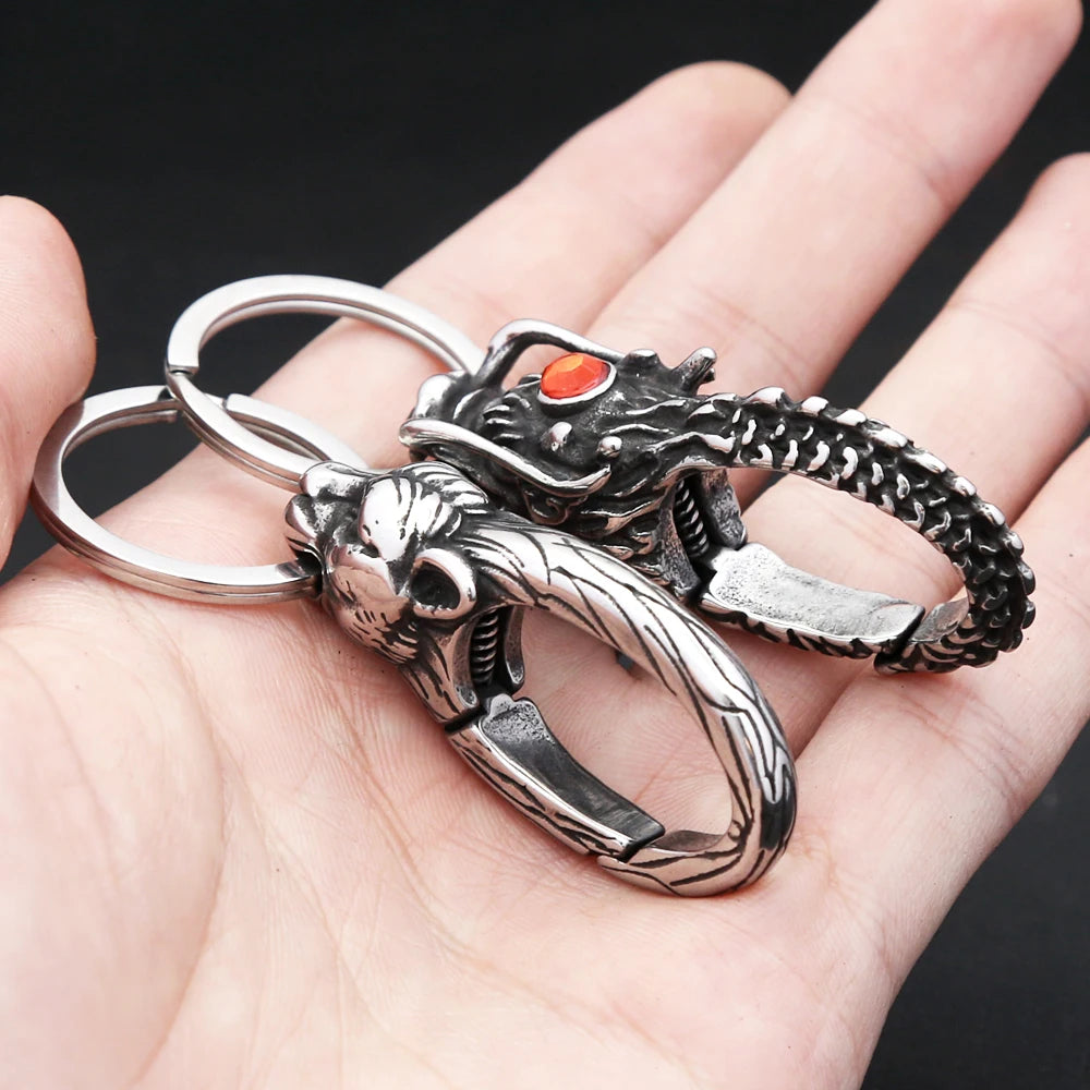 Viking Dragon Head Keychain — Stainless