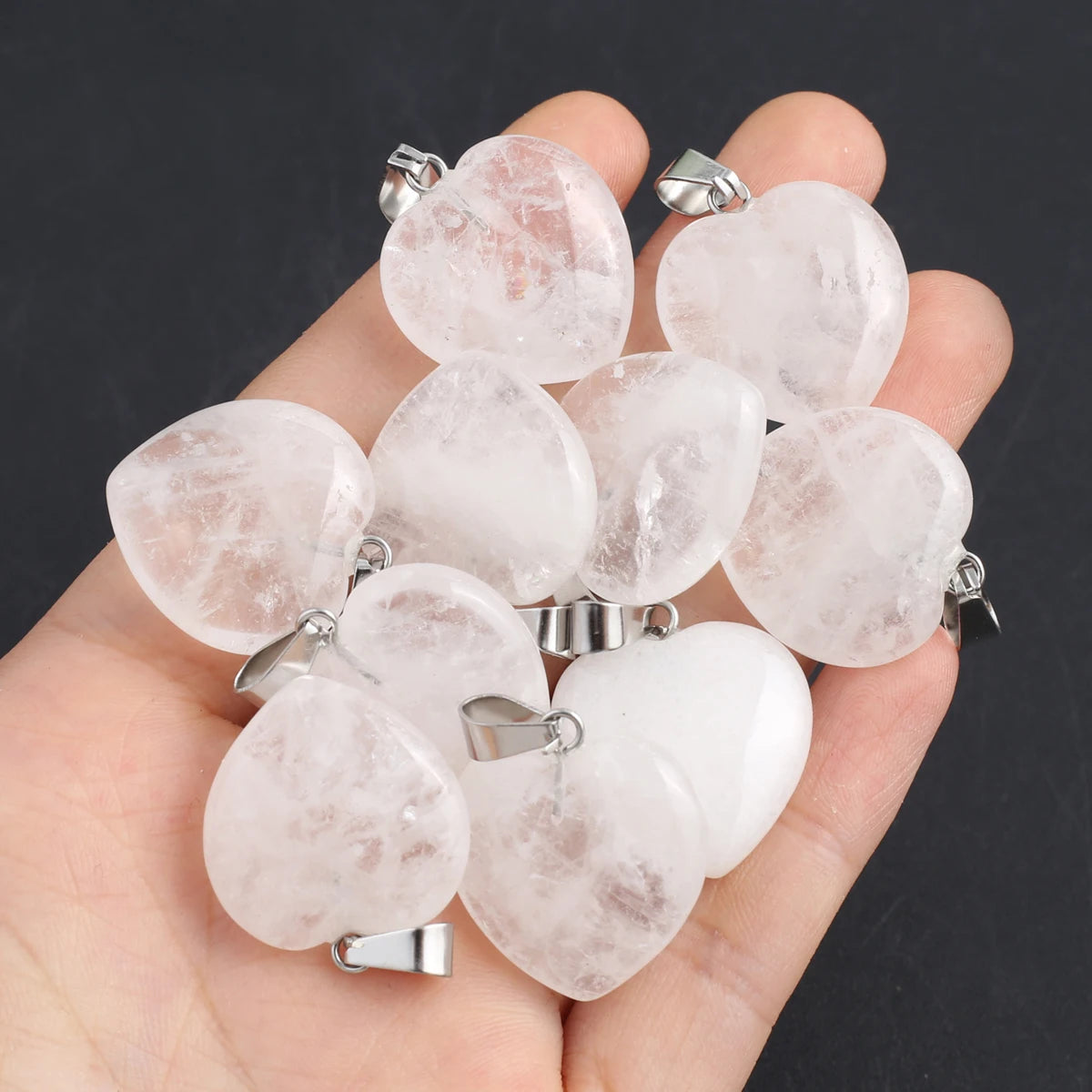 5pc Natural Stone Pendant Heart Clear Quartz Healing Crystals Stone Charms For Jewelry Making DIY Necklaces