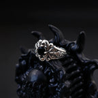 Sword & Rose Black Zircon Open Ring — Silver
