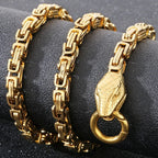 Gothic Double Snake Head Face Necklace for Man Gold Color Stainless Steel Men's Choker Chains Fashion Male Jewelry