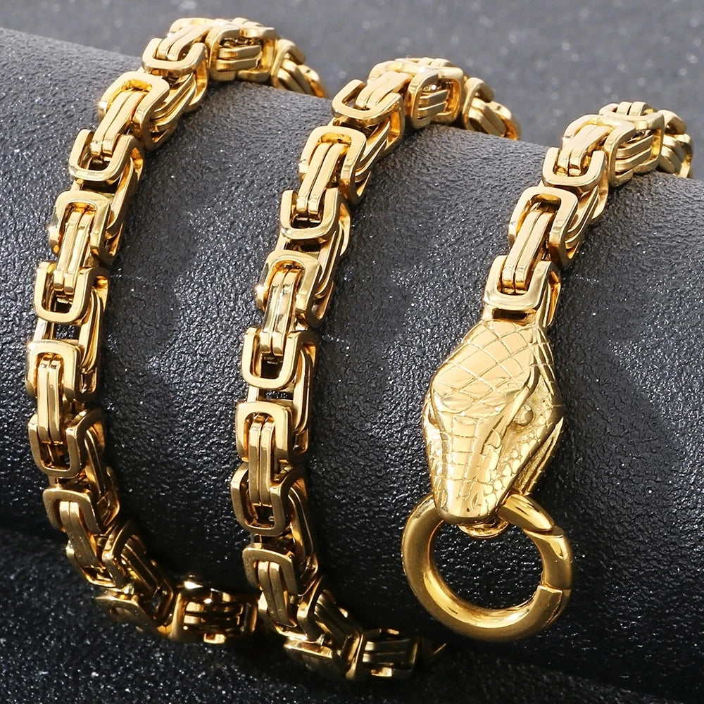Gothic Double Snake Head Face Necklace for Man Gold Color Stainless Steel Men's Choker Chains Fashion Male Jewelry