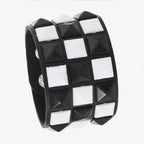 Punk Personality Simplicity Geometry Retro Black and white Square rivets Leather Stainless steel Hand bracelet Wristband