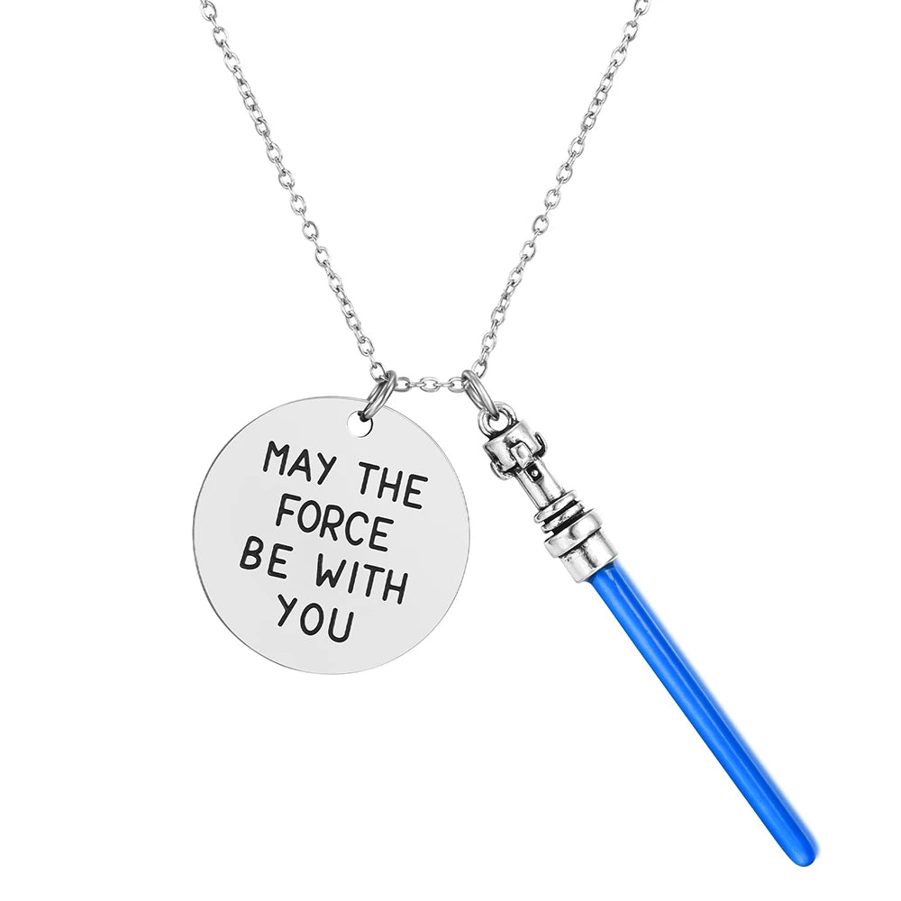 Stainless Steel Lightsaber Pendant Necklace Classic Movie Series Universe War Force Jewelry for Fans Gifts
