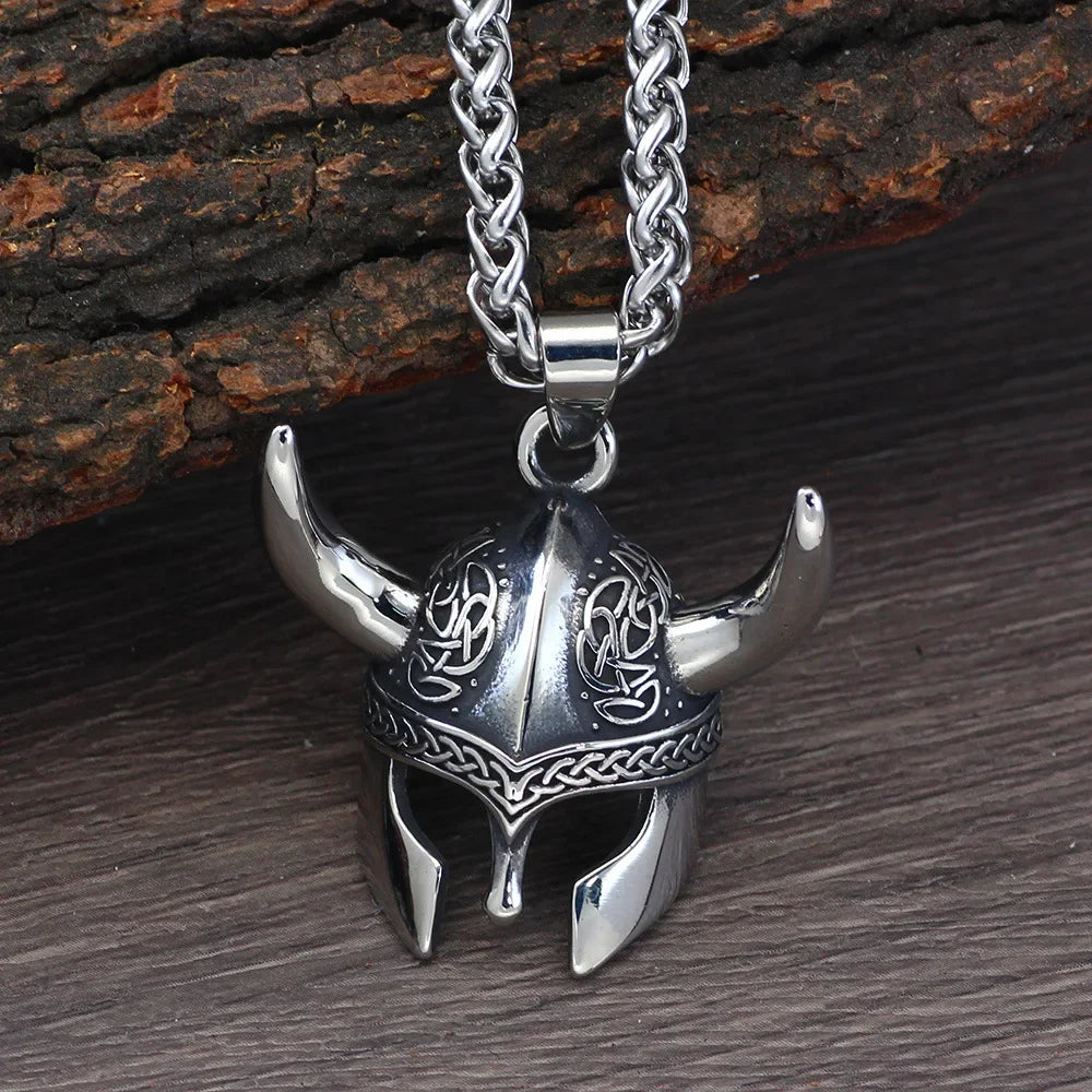 Fashion Vintage Helmet Mask Pendant for Men 316L Stainless Steel Nordic Celtic Knot Necklace Biker Amulet Jewelry Dropshipping