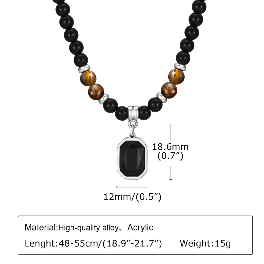 Black Stone Square Pendant Necklace