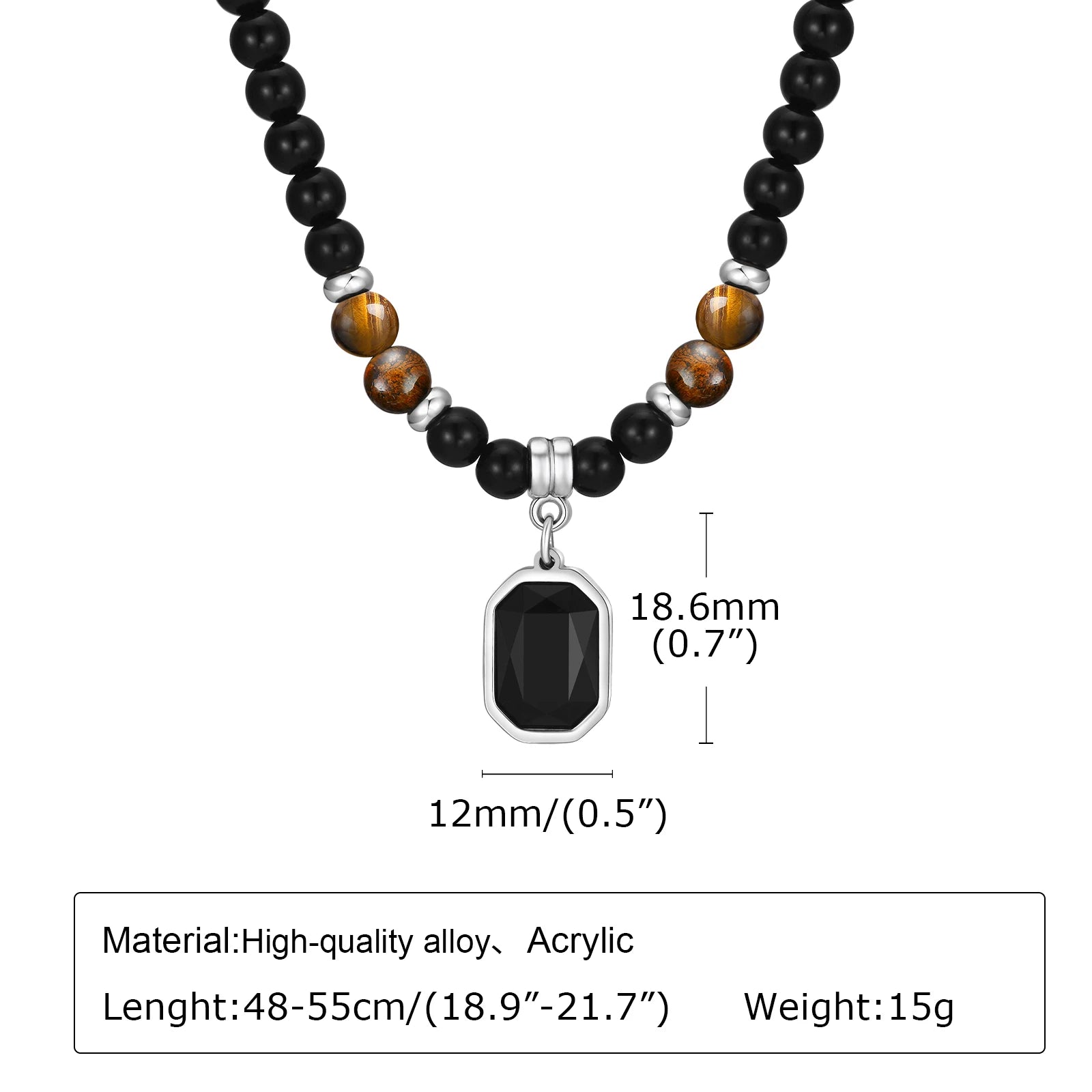 Black Stone Square Pendant Necklace