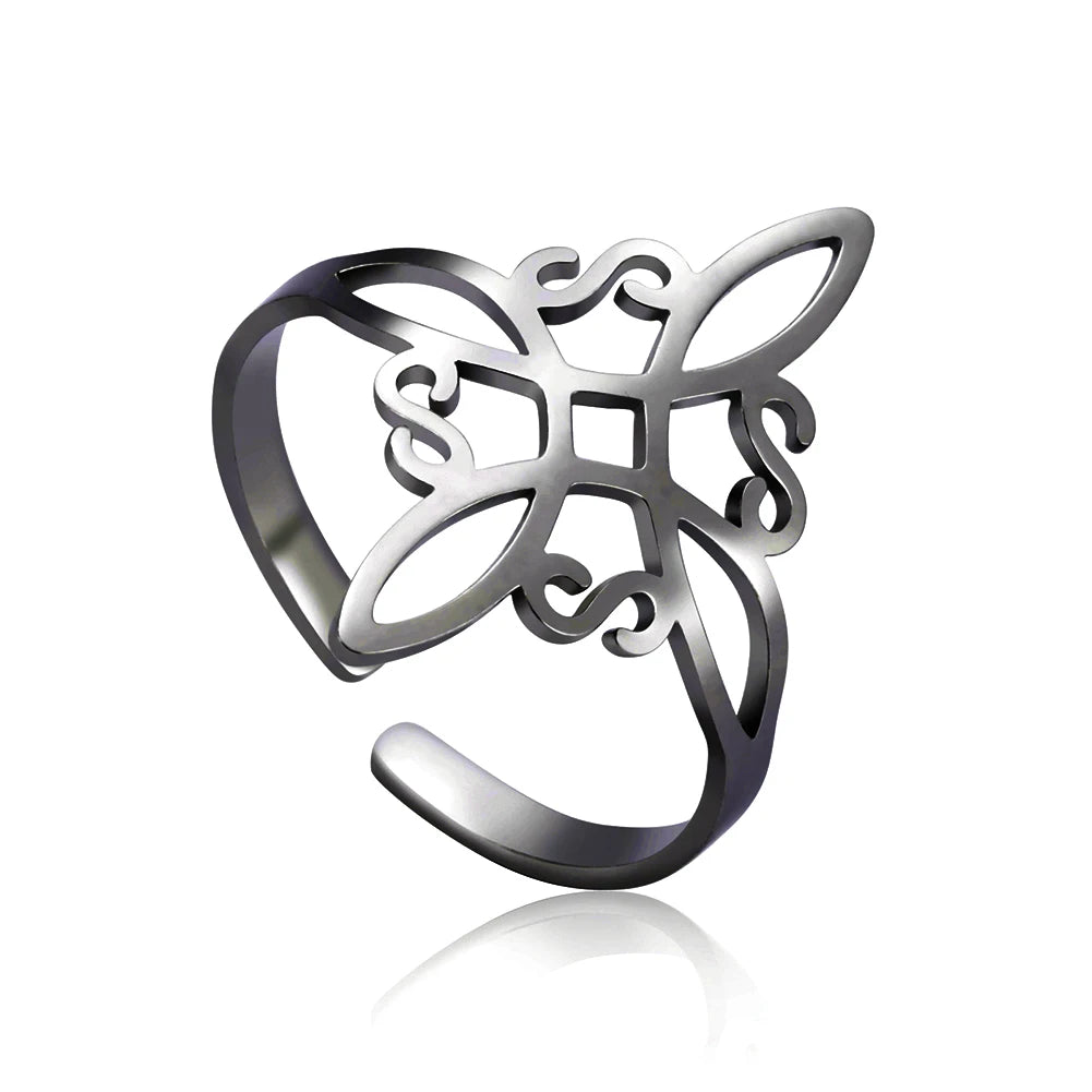 LIKGREAT Hollow Trinity Witch Knot Adjustable Ring for Women Men Stainless Steel Celtics Knot Amulet Couple Jewelry BirthdayGift