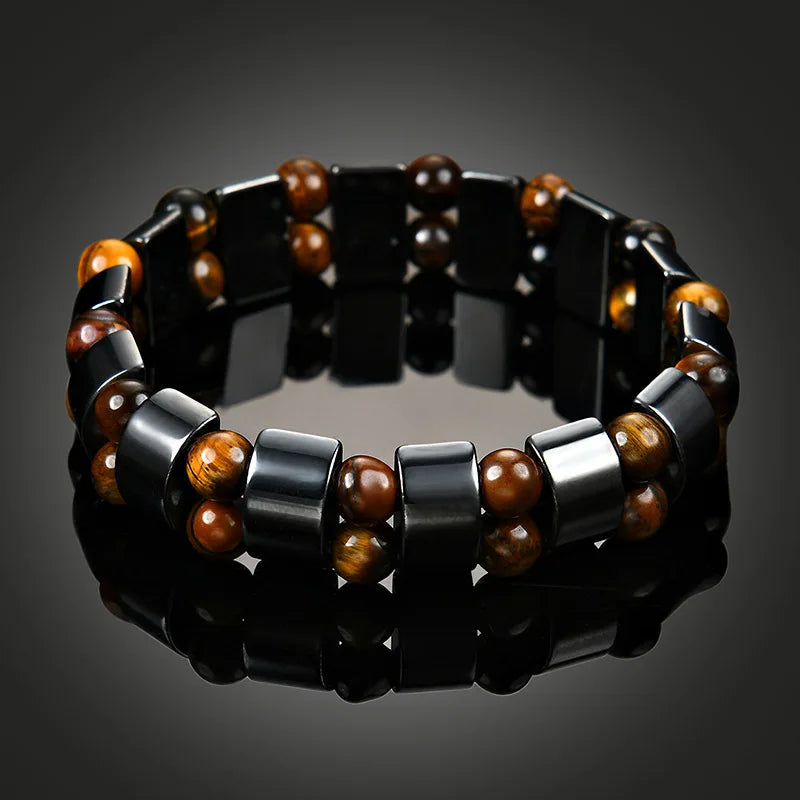 Hot Selling Men's Tiger Eye Stone Bracelet Men's Fashion Bead Black Stone Elastic Bracelet