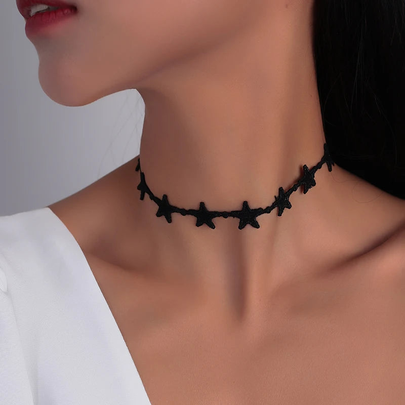 Aihua Gothic Crystsal Cross Pendant Black Velvet Necklace for Women Elegant Pearl Heart Choker Necklace Statement Jewelry