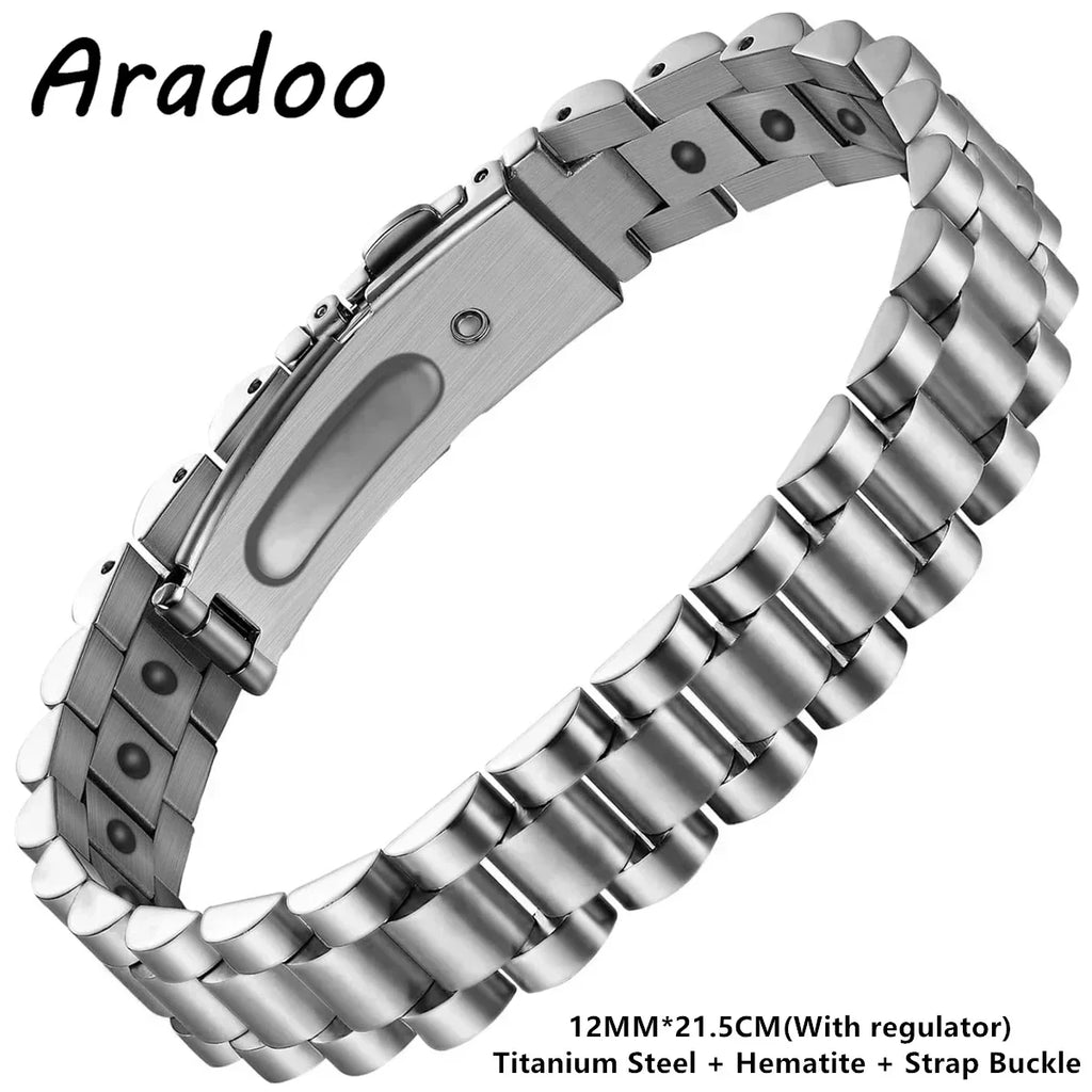 ARADOO Titanium Steel Watch Band Men's Bracelets Stainless Steel Magnetic Wristband Bracelet Gentlemen Jewelry Gifts