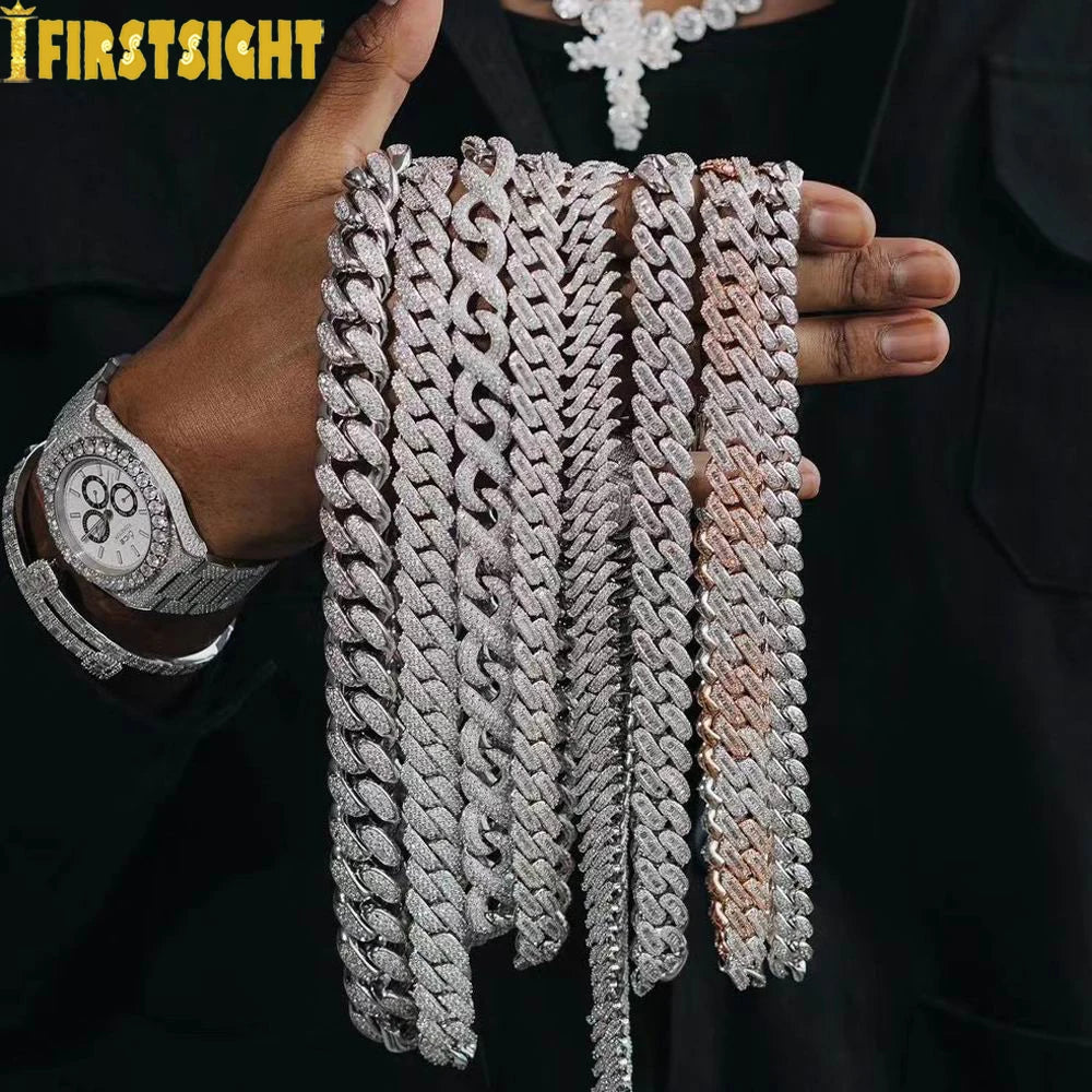 Iced Out Bling Miami Cuban Chain Necklace Gold Silver Color CZ Cubic Zirconia Link Men Women Hip Hop Jewelry