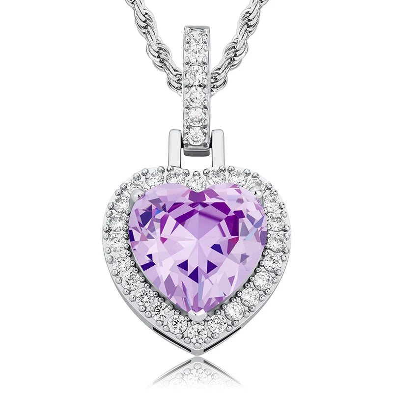Iced Out Heart Pendant Necklace Stainless Steel CZ