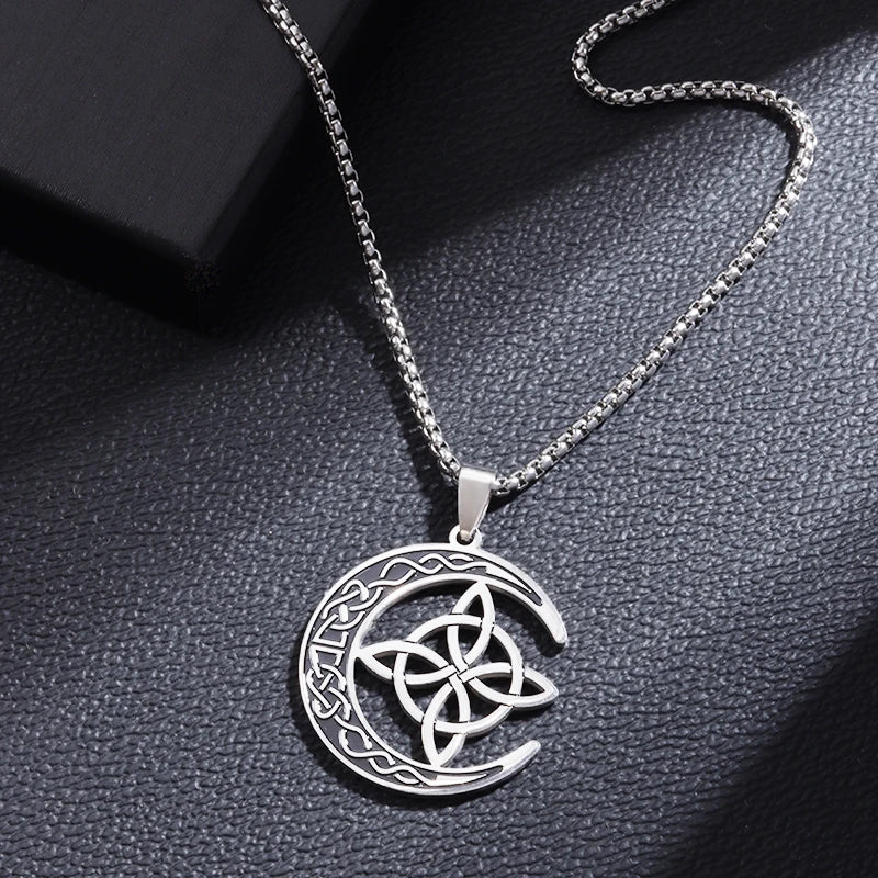 Witchcraft Witch Knot Necklace Irish Trinity Knot Triple Spiral Pendant Stainless Steel Ankh Cross Pentagram Amulet Jewelry