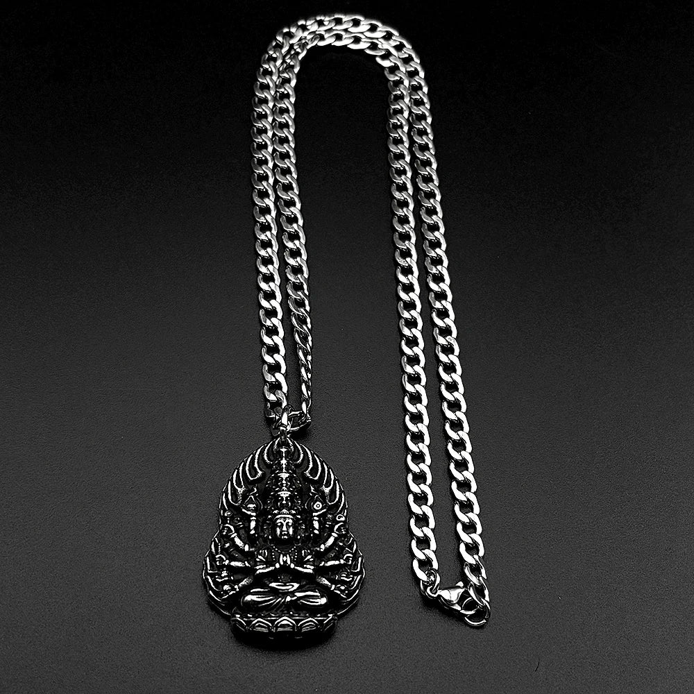 Buddhist Thousand-Hand Guanyin Necklace — Stainless Steel