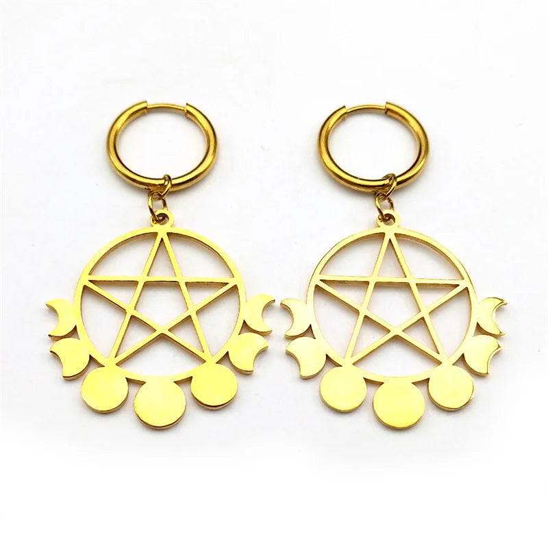 Star Moon Gold Earrings Goth Witchcraft Satan