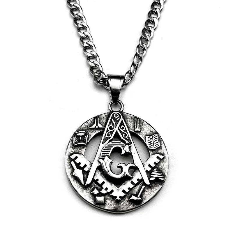 Steel Pendant Vintage Masonic Freemason Symbol