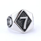 Lucky 13 & 7 Skull Biker Ring for Men — Stainless Steel