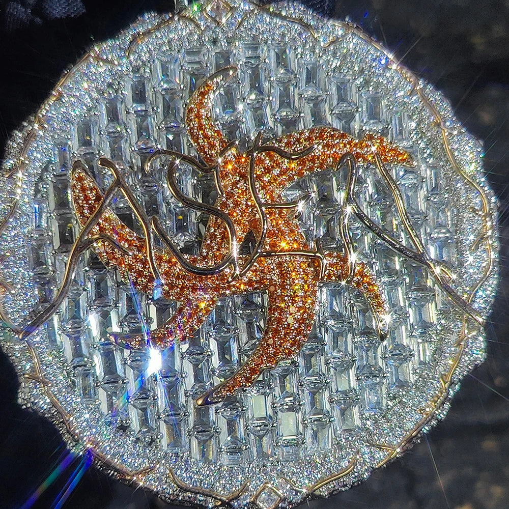 Iced Out Pendant Necklace Colorful Zircon Disc
