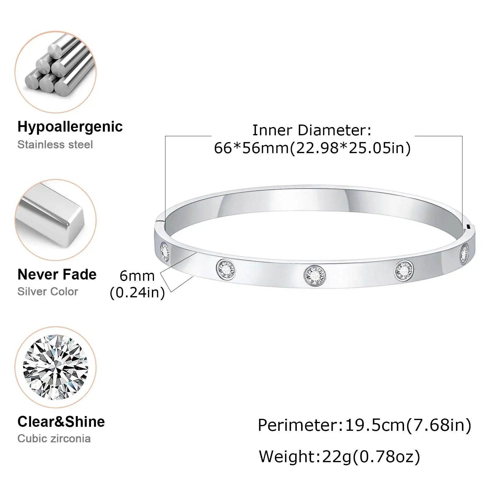 Iced Out CZ Bangle Bracelet 6mm — Stainless Steel