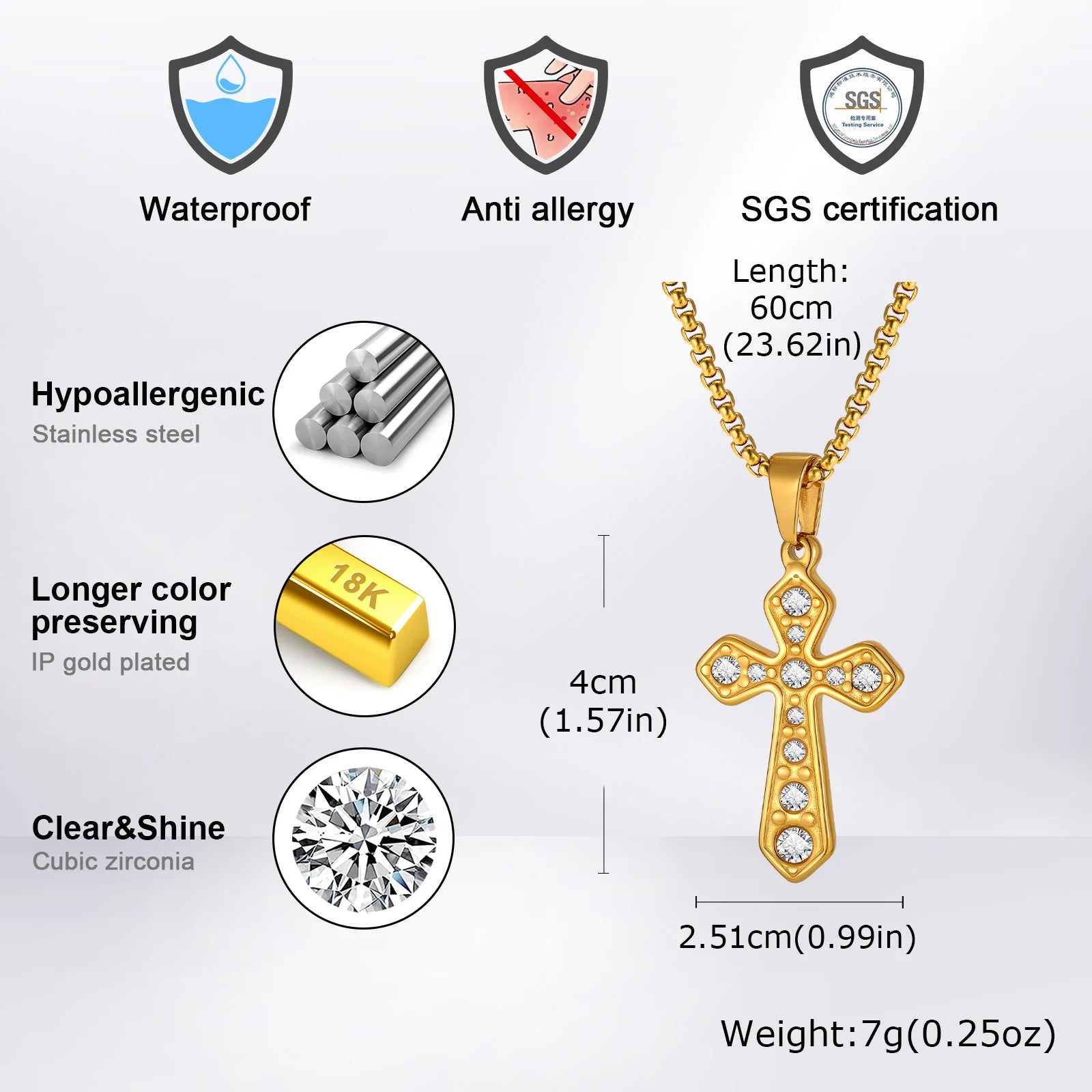 Iced Out Zircon Cross Pendant — Stainless