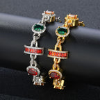 Gold Iced Out Chain Necklace Ruby Emerald 18K
