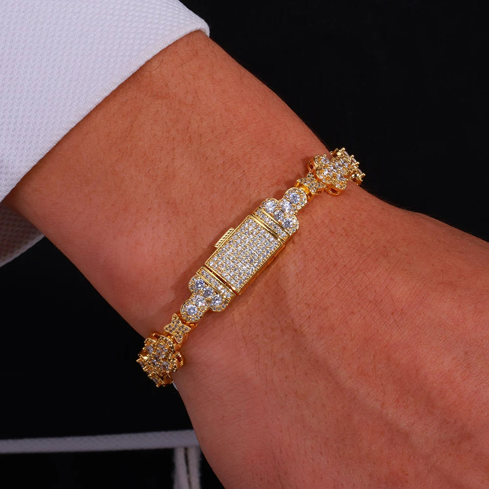 Gold Cross Bracelet Iced Out 10MM Flower Star