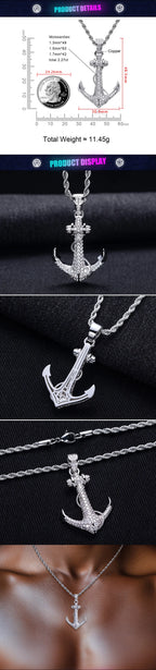 Iced Out Anchor Pendant — 14K Gold