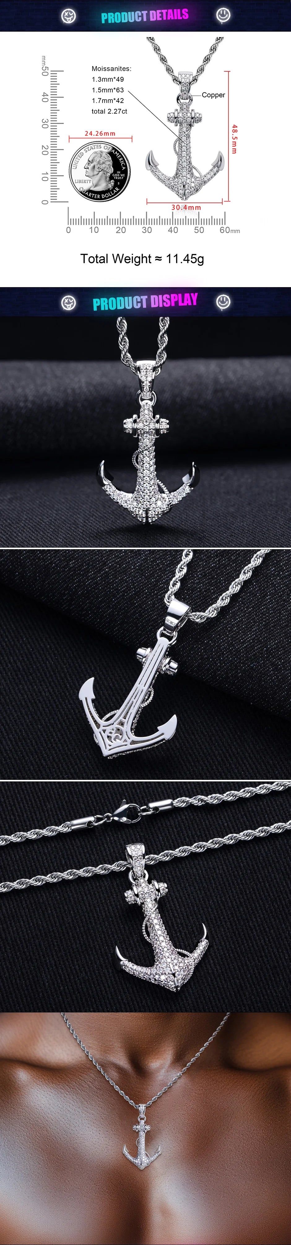 Iced Out Anchor Pendant — 14K Gold